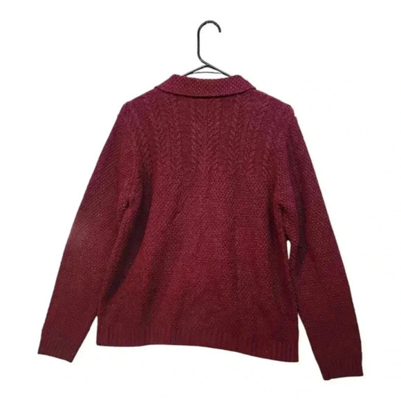 CLASSIC ELEMENTS PETITE Cardigan SWEATER Burgundy PL Knit Cotton - Picture 2 of 10